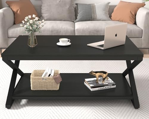 HSH 39" Rectangle Coffee Table with Storage for Living Room, Black Oak - Image 4