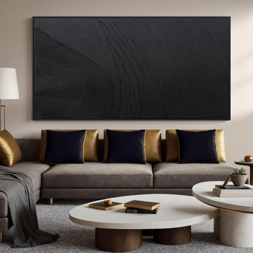 large black abstract wall art modern Hand-drawn canvas wall art decor for living room Line texture abstract wall decor Artwork for Walls pictures for bedroom office study Aesthetic Home Wall Decoration 39"×78" - Image 2