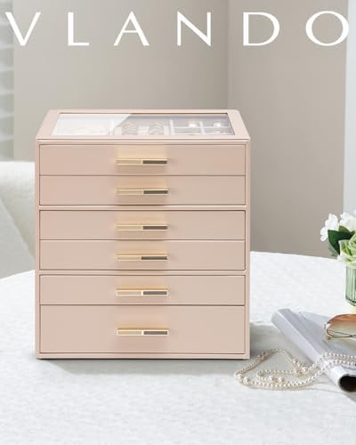 VLANDO Jewelry Box Organizer, 7-Layer Storage Drawers, Glass Window, Modern - Image 2