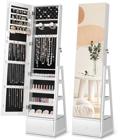 Nicetree 360° Swivel Jewelry Cabinet, Full Length Mirror, Lockable by Nicetree