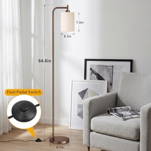 Ziisee 64" Floor Lamp for Living Room with Remote Control, Deep Beige Shade with Brown Pole, Dimmable Tall Lamps for Bedroom Office Corner, 9W LED Bulb Included - Image 2