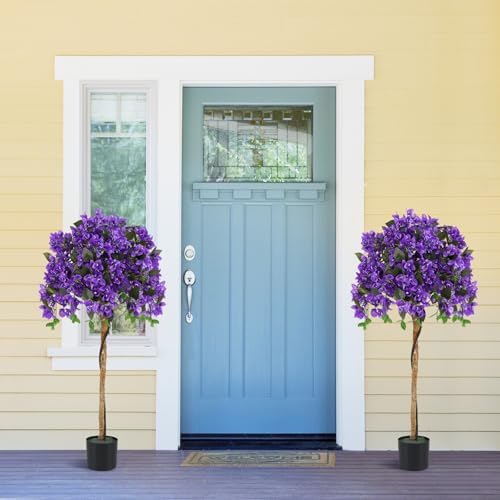 Goplus 53” Bougainvillea Artificial Tree, 2 Pack Faux Silk Flower Tree in Pot w/ 576 Flowers, 288 Leaves, Tall Fake Floor Plant, Artificial Plants for Indoor Outdoor Bedroom Living Room Decor, Purple - Image 2
