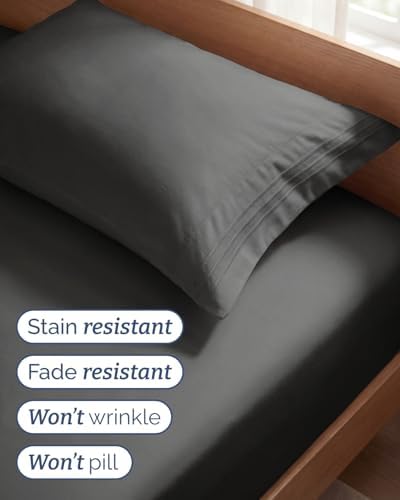 Twin Size 3 Piece Sheet Set - Comfy Breathable & Cooling Sheets - Charcoal - Image 5