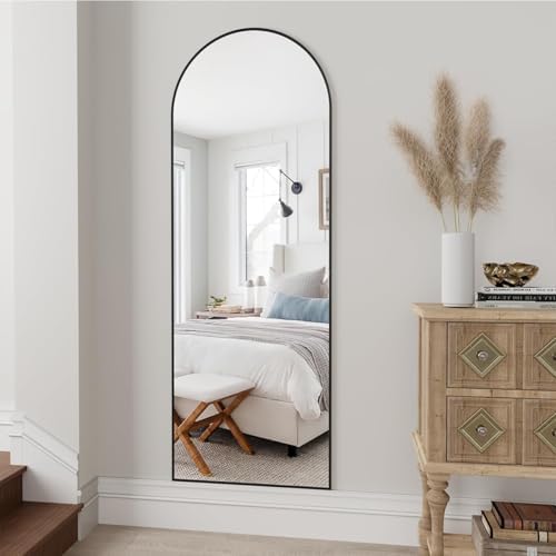 Dewfig Arched Full Length Mirror, 58"X18" Large Full Body Mirror, Black - Image 3