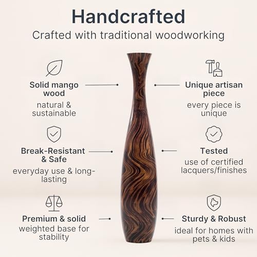Leewadee Large Floor Vase 26 inches Mango Wood for Pampas Grass, Dried Flowers - Image 3