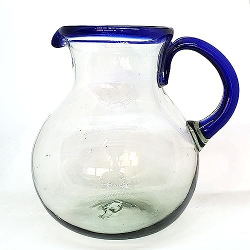 Cobalt Blue Rim 120 oz Large Bola Pitcher, Recycled Glass, Lead-free, Toxin-Free (Pitcher) - Image 3