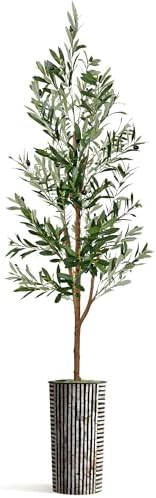 Artificial Tree in Black and Brown Striped Planter, Fake Olive Silk Tree for Indoor and Outdoor Home Decoration - 68" Overall Tall (Plant Pot Plus Tree) - Image 2