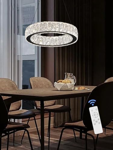 Modern LED Ring Pendant Light Dimmable Crystal Chandelier 15.7in Black Crystal Chandelier for Dining Room Living Room - Image 6