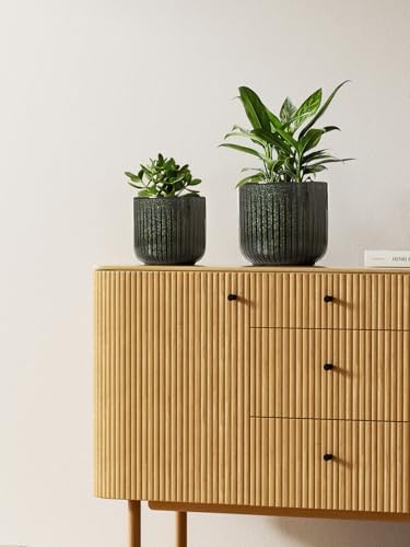 LE TAUCI Ceramic Pots for Plants, 8.3/7/6 Inch Indoor Planters with Drainage Holes & Mesh, Modern Glossy Glaze Cylinder Fluted Plant Pot for Snake Plant, Set of 3, Dark Olive - Image 3