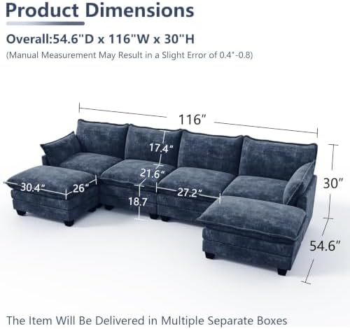 U Shaped Modular Sectional Couch, Comfy Sofa for Living Room - Image 2