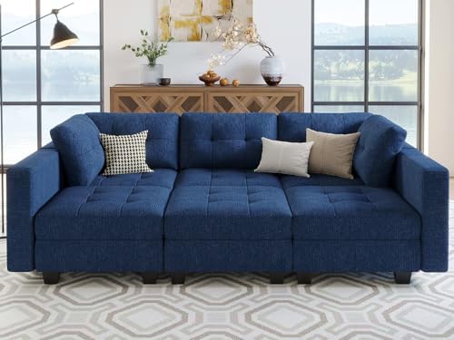 Belffin Modular Sectional Sofa with Storage Sectional Sleeper Couch Modular Sofa Bed for Living Room Blue - Image 4