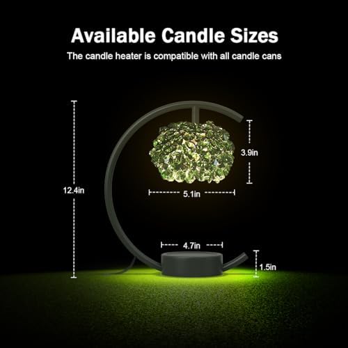 Yeuslor Candle Warmer Lamp for Jar Candles with Adjustable Brightness＆Timer，Handcrafted Green Crystal Candle Lamp Luxurious Design+2Bulbs,Home Decoration Electric Candle lamp(Balck C-Shaped) - Image 3
