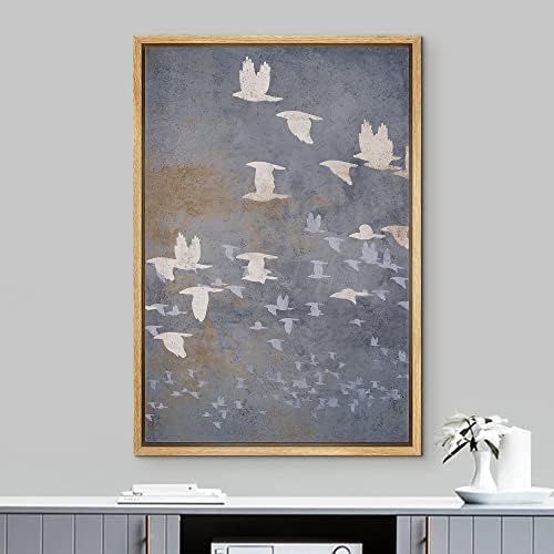 NWT Framed Canvas Print Wall Art Pastel Flying Bird Collage Nature Wilderness Illustrations Modern Art Decorative Landscape Rustic Zen Colorful for Living Room, Bedroom, Office - 16"x24" Natural - Image 2