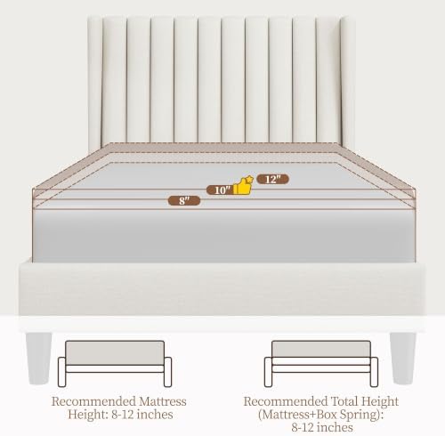Yaheetech Twin Bed Frame with Headboard,Ivory Channel-Tufted Platform - Image 6