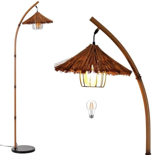 beaysyty Bamboo Floor lamp Mid Century Rattan Retro Floor lamp Bohemian,Arc Floor Lamps for Living Room Tall Reading Lamps Antique Rattan Style for Bedroom Dining Room Farmhouse Study (Brown) by beaysyty