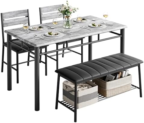 IRONCK Dining Table Set for 4, Kitchen Table and Chairs Set, Gray by IRONCK