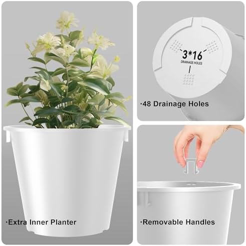 Kante Set of 2 White Plastic Round Planters 18" Tall Home & Outdoor - Image 7