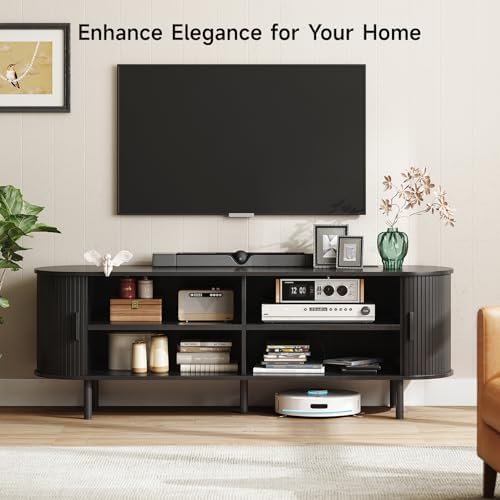 ONBRILL 63" TV Stand with Power Outlet & Storage for TVs up to 70", Black - Image 3