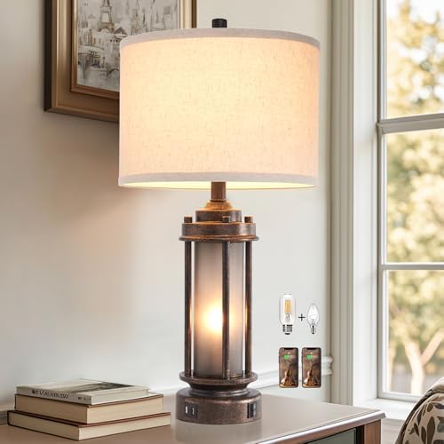 AIEAMPDO 25" Farmhouse Lamps for Living Room with 2 USB C+A Ports - Image 4