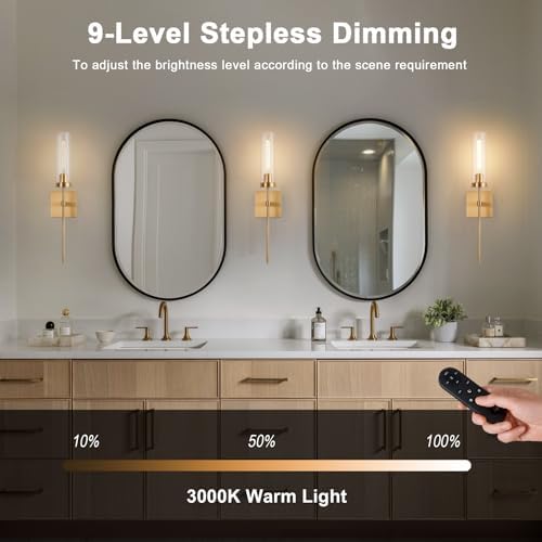 Wireless Wall Sconces with Remote Control, Brushed Gold Battery Operated Wall Sconce Set of 2, Dimmable Rechargeable Wall Decor Lights for Living room Dining room Bathroom Bedroom Hallway Stairwell - Image 5