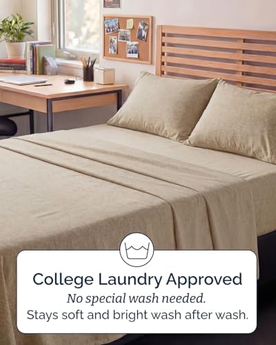 Full XL Sheets - 4 Piece Full XL Sheet Set - Breathable - Heathered Beige - Image 6