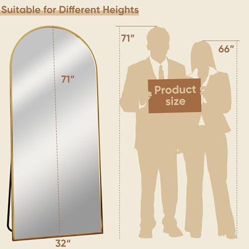 71"x32" Arched Full Length Mirror, Large Floor Mirror, Gold - Image 4