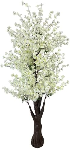 Cherry Blossom Tree 6.5Ft,Faux Peach Blossom Tree White Artificial Cherry Blossom Tree for Wedding Office Home Living Room House Outdoor Indoor Decor White by DOOUWANT