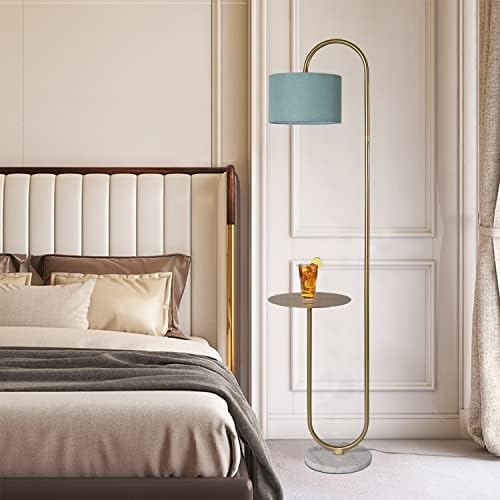 Hsyile KU300272 Arc Floor Lamp with Hanging Drum Shade for Living Room-Marble Base Modern Tall Stand Up Light with Table, Contemporary Over The Couch Gold Lamp Standing Lamps for Bedroom Office - Image 6