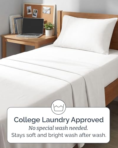 Twin XL 3 Piece Sheet Set - College Dorm Room Essentials - Antique White - Image 6
