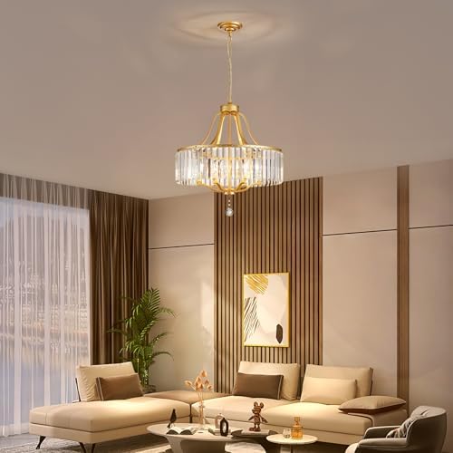 6-Light Crystal Gold Chandeliers for Dining Room 22 Inch Modern Farmhouse Chandelier Large Pendant Lighting Fixture Round Hanging Lamp for Living Room Kitchen Island Hallway Bedroom Foyer Hall - Image 2