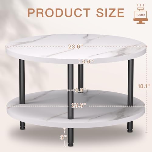 FAMIDGE Round Coffee Table, 23.6" White Circle Coffee Table for Living Room - Image 3