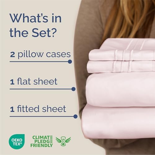 Queen Size 4 Piece Sheet Set - Breathable & Cooling Sheets - Lavender Pink - Image 2