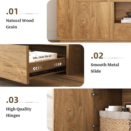 Epecoya Farmhouse TV Stands for Living Room 78.7-Inch, Natural Oak Brown - Image 5