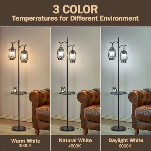 Farmhouse Floor lamp with Table, Double Head Vintage Floor Lantern, Standing lamp for Living Room，Bedroom, Rustic Floor Lamp with Silver Finish - Image 6
