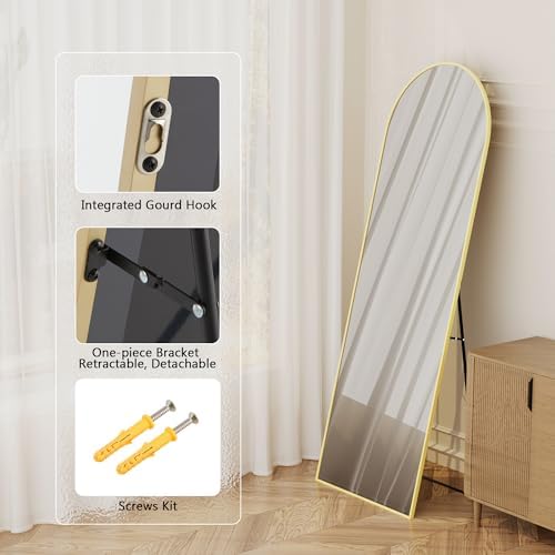 Simple Deluxe Arched Full Length Mirror, 64"×21" Large Floor Mirrors, for Wall Door Bedroom Bathroom Living Room (Gold) - Image 6