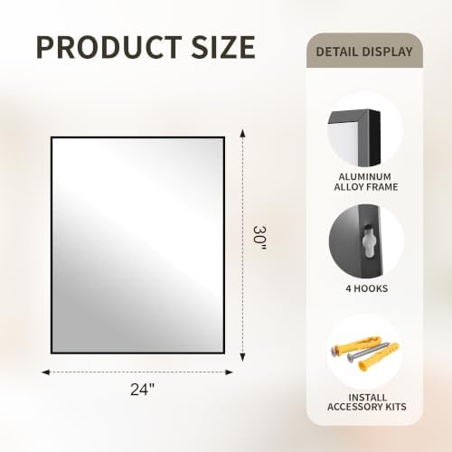 FICTOR Bathroom Vanity Mirror for Over Sink, 24" x 30", Black - Image 2