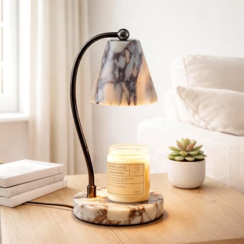 SAMAH Marble Lamp, Candle Warmer Lamp with Timer Dimmer, Electric Wax Melt Warmer for Jar Candles with 2 Bulbs, Luxury Stone Housewarming Gifts, Home Decor Birthday Gifts for Women (Calacatta Viola) by SAMAH