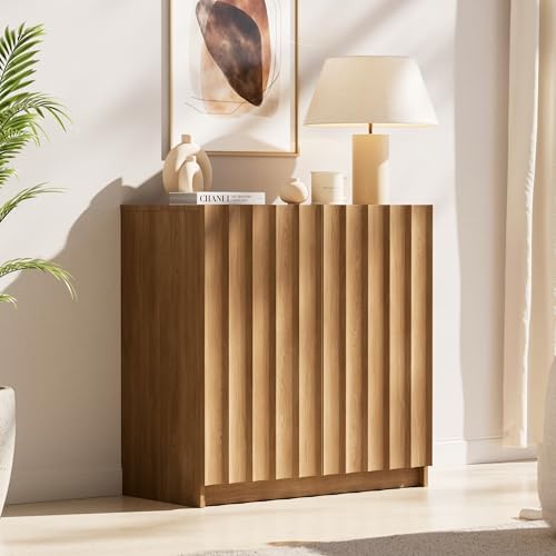 Modern Buffet Cabinet with Storage, 31.5" Wide Fluted Arched Sideboard Cabinets with Adjustable Shelves, Wooden Modular Coffee Bar for Dining Room, Kitchen, Living Room, Entryway, Natural by Unknown