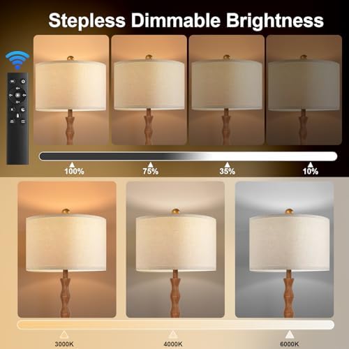 ZECOXOL Wood Floor Lamp with 3 Color Temperatures,Boho Floor Lamp with Remote Control,Dimmable Vintage Floor Lamp Mid Century Modern Standing Lamp Farmhouse Tall Pole Lamp for Living Room Bedroom - Image 3