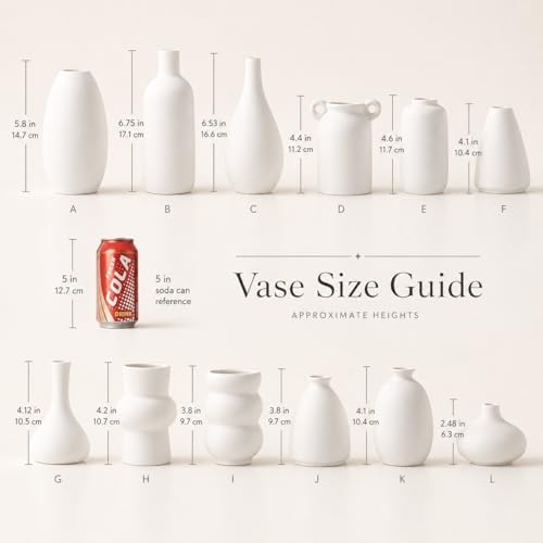 Set of 12 White Ceramic Vase for Pampas Grass Flowers, Japandi Small Vases in Bulk for Wedding Centerpieces, Shelf and Table Decorations, Living Room and Bedroom Decor, DIY Gift - Image 5