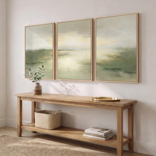 Large Framed Sage Green Abstract Landscape Wall Art, Set of 3 Each 20x30 In - Image 2