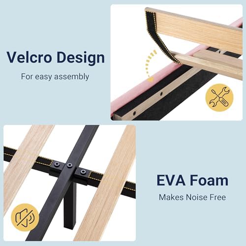Allewie Full Size Platform Bed Frame with Velvet Upholstered Headboard Pink - Image 6