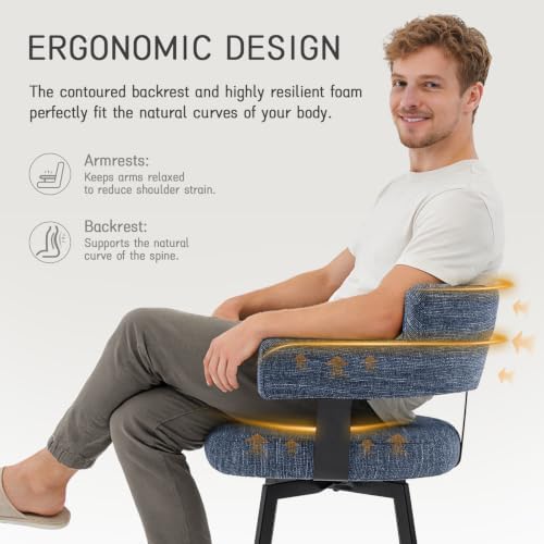 Counter Height Bar Stools with Full Back – Swivel Counter Stools Set of 2 with Linen Padded Back, Metal Footrest, Modern Barstools for Kitchen Counter, Island, Dining Room, Blue 24 inch - Image 3