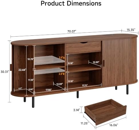ONBRILL 70" Sideboard Buffet Cabinet with Drawer&Adjustable Storage Shelves - Image 2