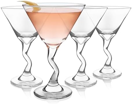 Libbey Z-Stem Martini Glasses Set of 4, Durable Unique Martini Glasses with Z- Stem, Dishwasher Safe Martini Glasses Set for Birthdays, Parties and More by Libbey