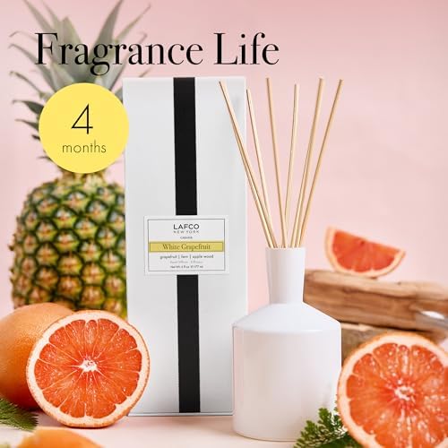 LAFCO New York Classic Reed Diffuser, White Grapefruit - 6 oz - Up to 3 Months Fragrance Life - Reusable Glass Vessel - Natural Wood Reeds - Made in The USA - Image 4