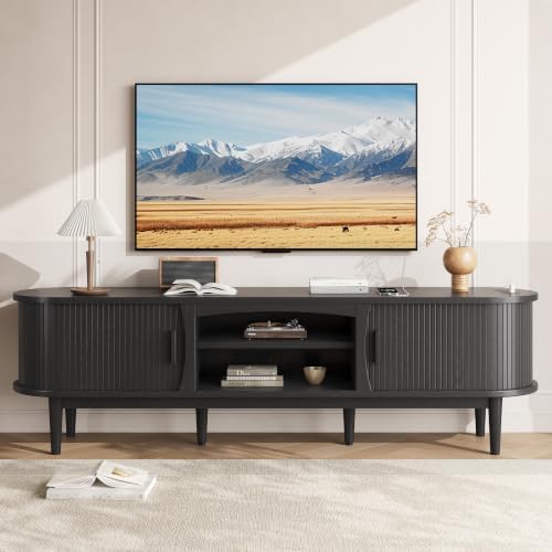 Decofy 69" Fluted TV Stand for TVs Up to 80" with Charging Station, Black - Image 2