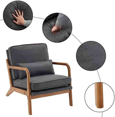 Bonnlo Microfiber Dark Grey Mid Century Modern Accent Chair, Soild Wood Padding Lounge Armchairs Side Sitting Chairs for Living Room, Bedroom, Guest Room - Image 4