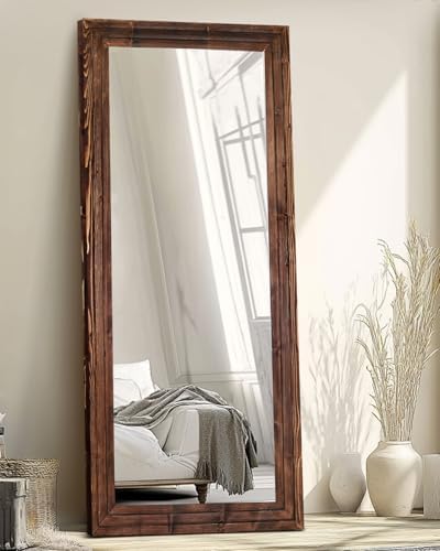 71x30in Full Length Mirror, 3-Tier Stepped Solid Wood Frame, Brown - Image 5
