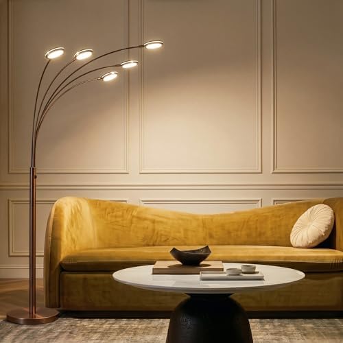Brightech Orion Arc Floor Lamp for Living Room, Tree Floor Lamp with 5 Adjustable Arms, Multi-Head Standing Lamp with Flexible Rotating LED Lights for Bedroom, Dorm - Bright Hanging Lighting - Bronze - Image 2